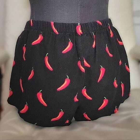 F21 black chili print fleece sleep shorts - Picture 3 of 10